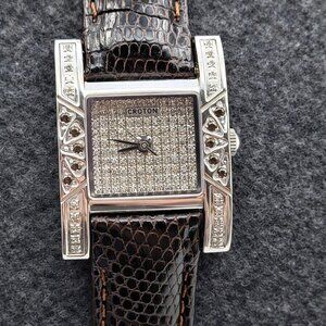 Croton Diamond Case Watch Quartz Sapphire Crystal & Diamonds * NEEDS BATTERY